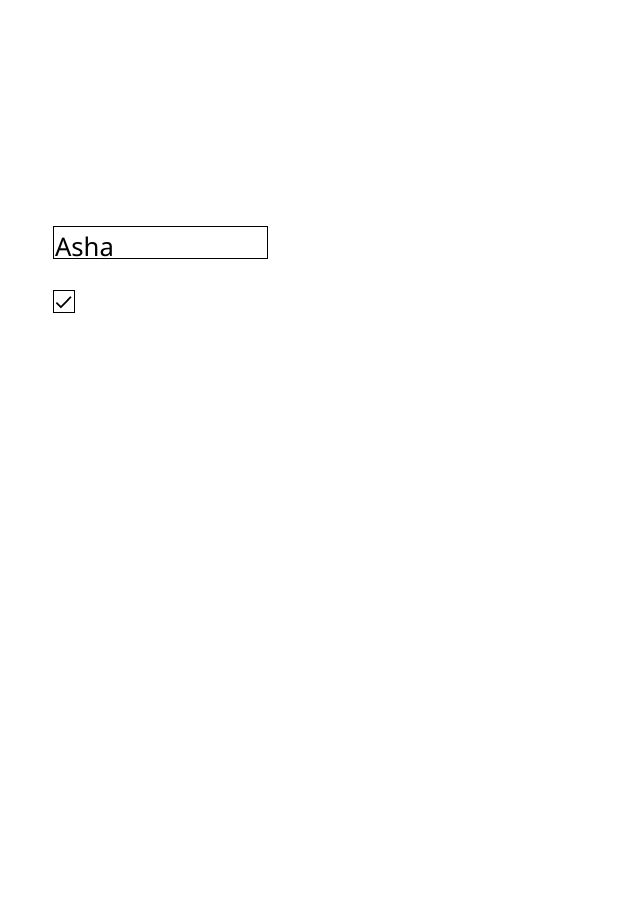 The sample sets fullName to Asha and the agree checkbox to true.